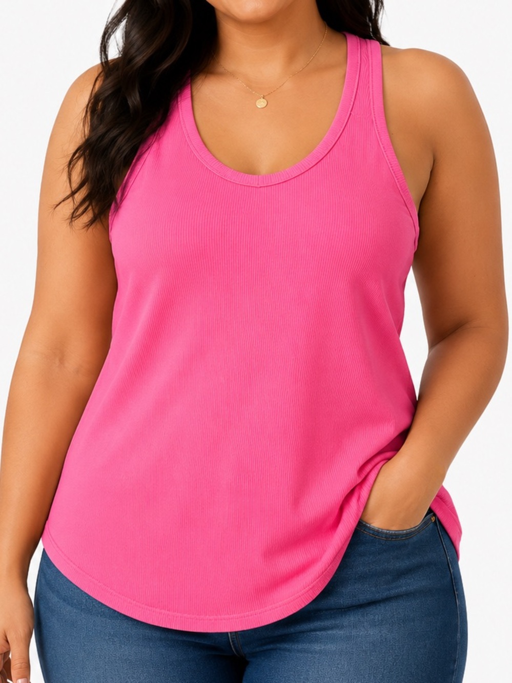 Danskin Womens Racerback Ribbed Tank Top Bright Pink Athleisure Clean Girl Basic